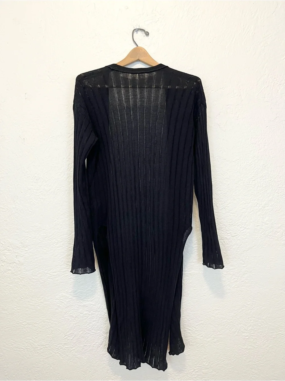 Free People Black Duster Cardigan Ribbed Boho Bohemian Festival Hippie Medium M